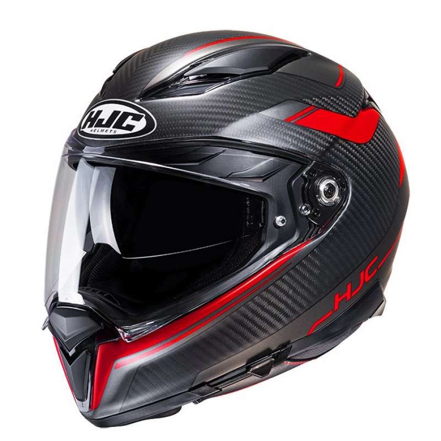 Helmets * | Best Reviews Of Fiber Hjc F70 Carbon Ubis Helmet Black Red